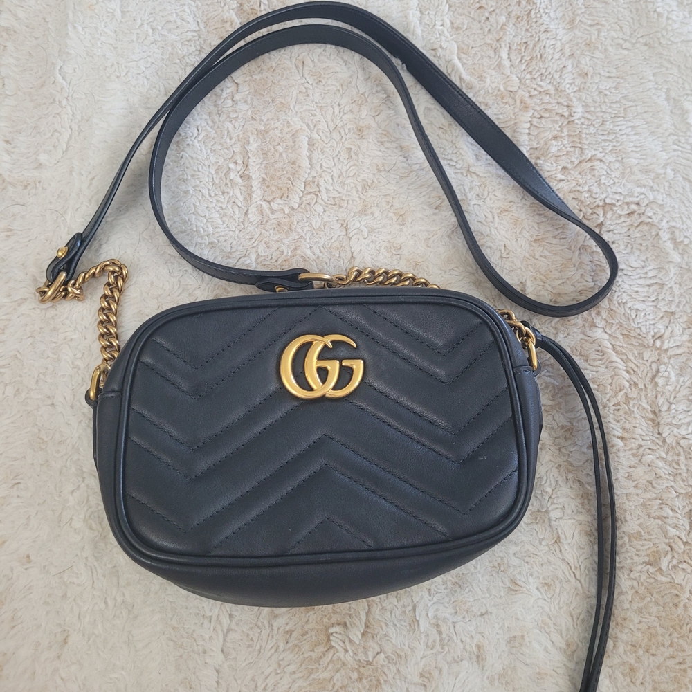 Gucci Marmont Mini Black Crossbody Bag with Gold Logo